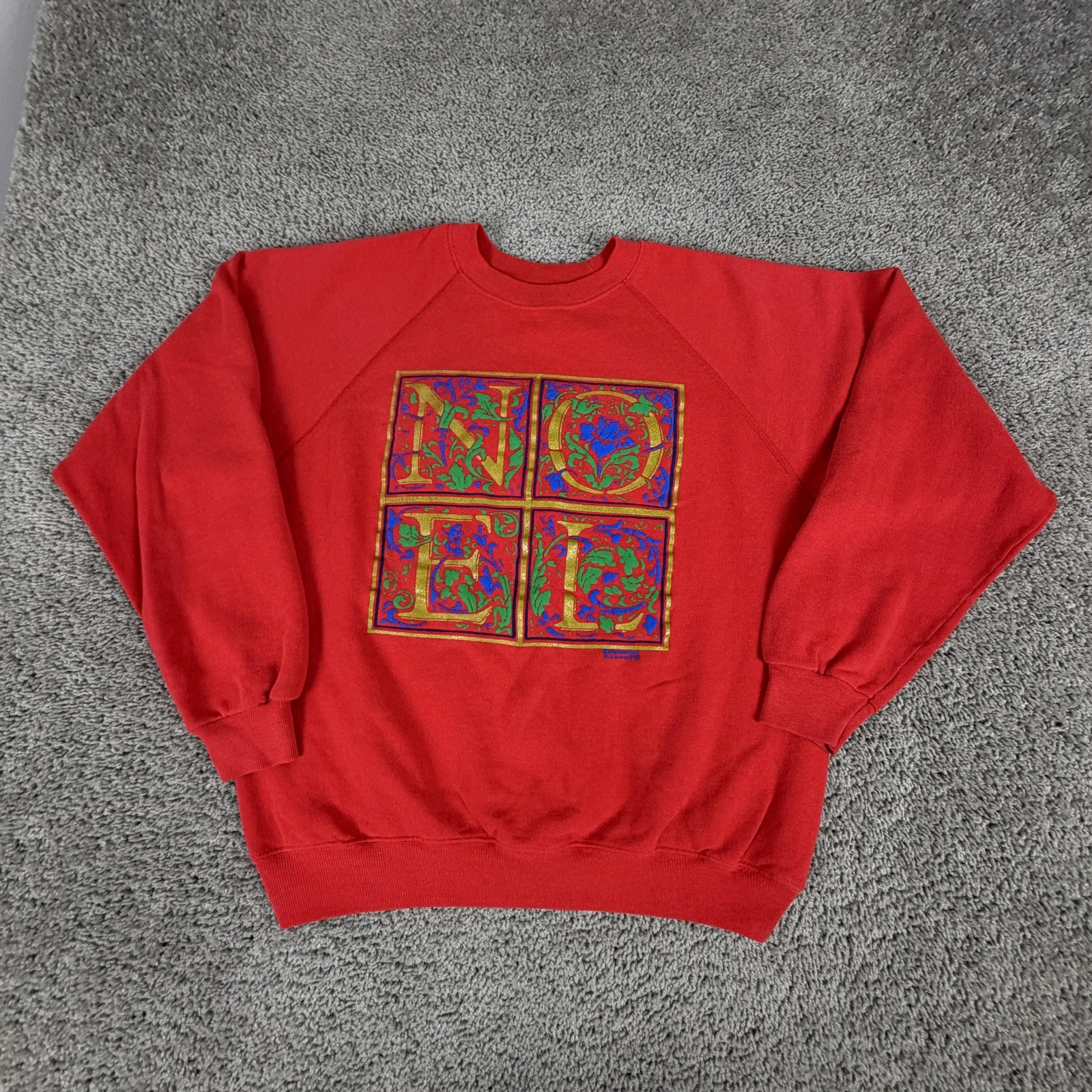 Vintage Hanes Sweatshirt Mens Xl Red Noel Christmas Graphic Fleece Crewneck 90s